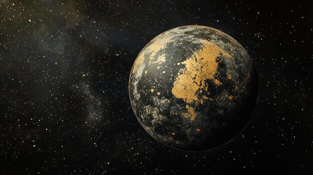 A stylized, dark planet in space photo