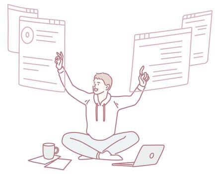 Person working on multiple documents vector