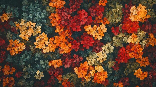 Autumn leaves, top-down view. A tapestry of fall foliage photo