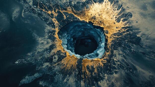 Abstract aerial view of a circular crater photo