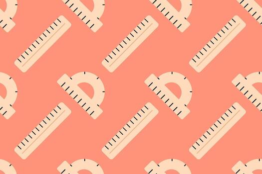 Seamless pattern with rulers and protractors. Educational geometry tools background. vector