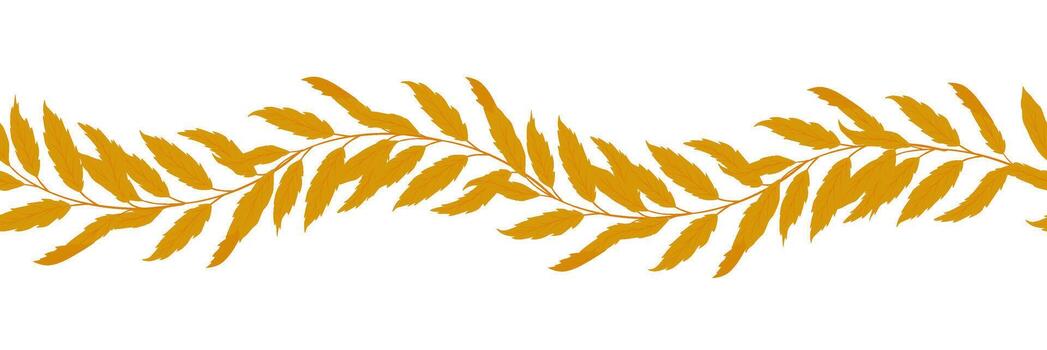 Seamless border with autumn watercolor leaf. Hand drawn floral curve arrangement with blooming in rustic style and orange color. Perfect for fall botanical frame and card designs. vector