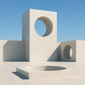 A white building with a circular hole in the middle photo