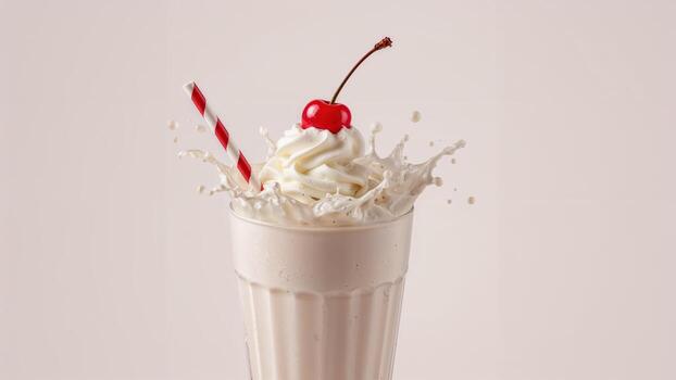 A milkshake with whipped cream and a cherry on top photo