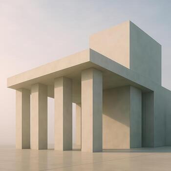A concrete building with columns and a roof photo