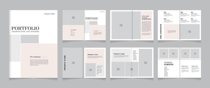 Minimal Architecture Portfolio Brochure Layout Interior design project presentation Template vector