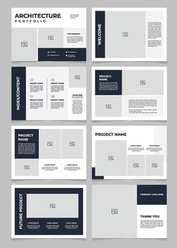 Modern Architecture Portfolio Template - A4 Landscape Layout for Interior Design and Architects vector