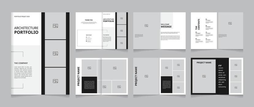 Bold Architecture portfolio layout monochrome design for interior and architecture projects vector