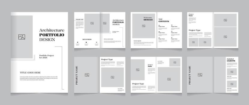 Minimal Architecture Portfolio Template 12 pages layout A4 print ready design vector