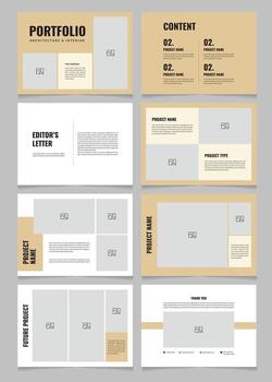 Clean Architecture and Interior Design Portfolio Template in Beige A4 Landscape Format vector