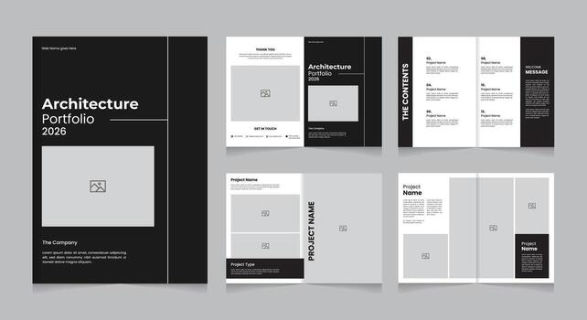Minimal Architecture portfolio template in A4 size clean brochure layout for architects vector
