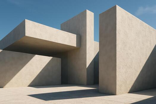 A concrete building with a blue sky in the background photo