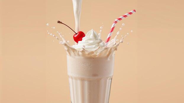 Milkshake with whipped cream and cherry on top photo