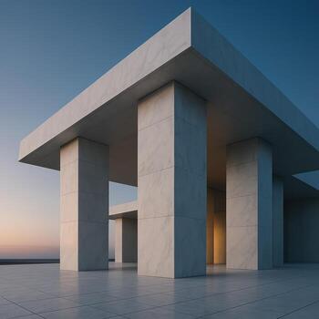 A white building with pillars and a light photo