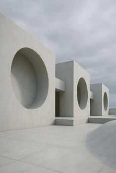 A large concrete building with circular holes in it photo