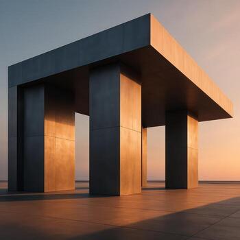 A concrete structure with a large window in the middle photo