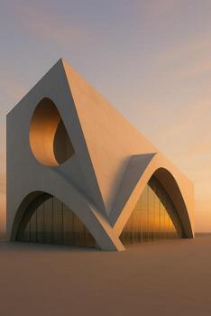 A modern building with curved windows and a curved roof photo