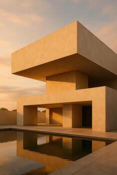 A modern building with a pool in front of it photo