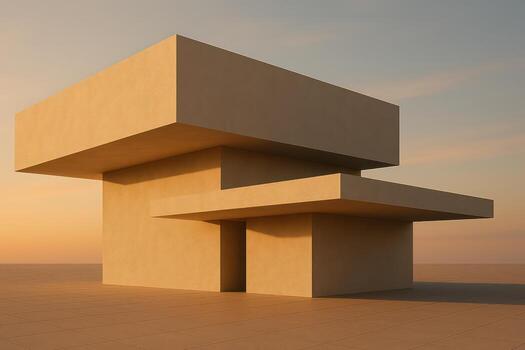 A 3d rendering of a building with a large square box photo