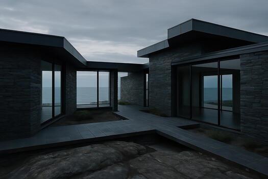 A house with a large window overlooking the ocean photo