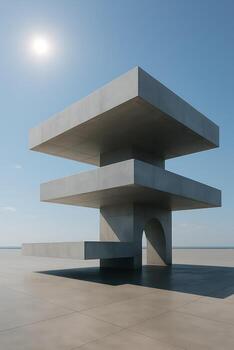 A concrete structure with a sun shining in the background photo