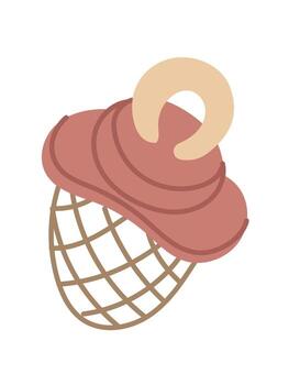 mordisqueador con un malla para alimentación pequeño niños. alimentación mediante el malla. plano de colores aislado ilustración. bebé comida adaptador, Introducción de complementario alimentos rosado chupete. articulo para bebés vector