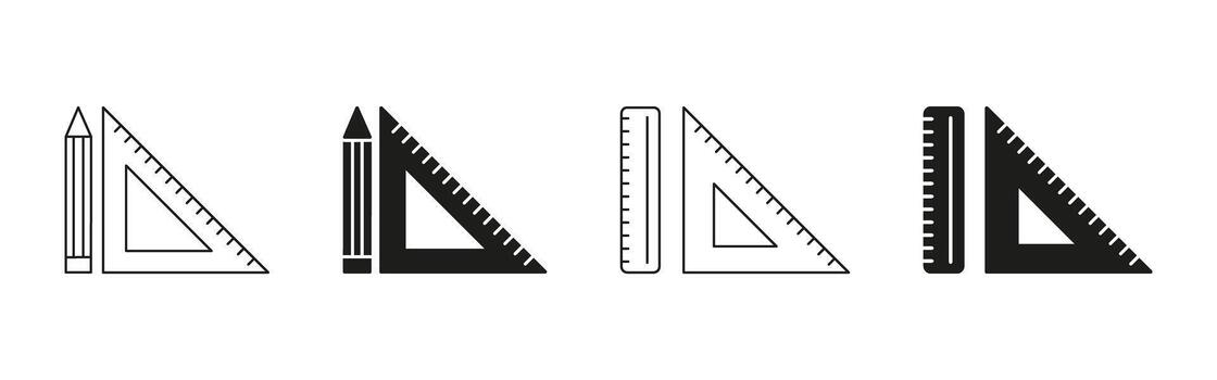 Pencil And Triangle Ruler Line And Solid Icon Set. Precision Drawing, Geometry, And Measurement Tool Symbol Collection. Educational And Architectural Design Elements. Isolated Illustration vector