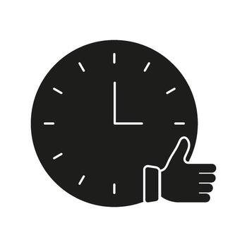 reloj con pulgares arriba sólido icono. hora gestión, puntualidad, y aprobación silueta símbolo. eficiente Planificación y positivo comentario. aislado ilustración vector