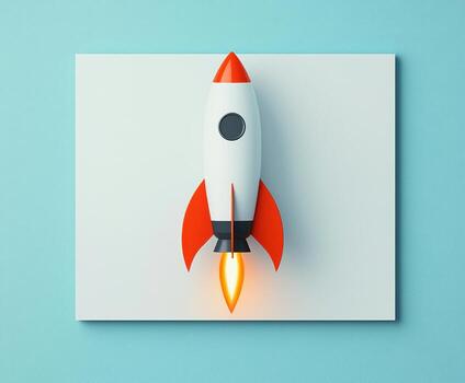 Toy rocket with fiery flame light background, symbolizing launch photo