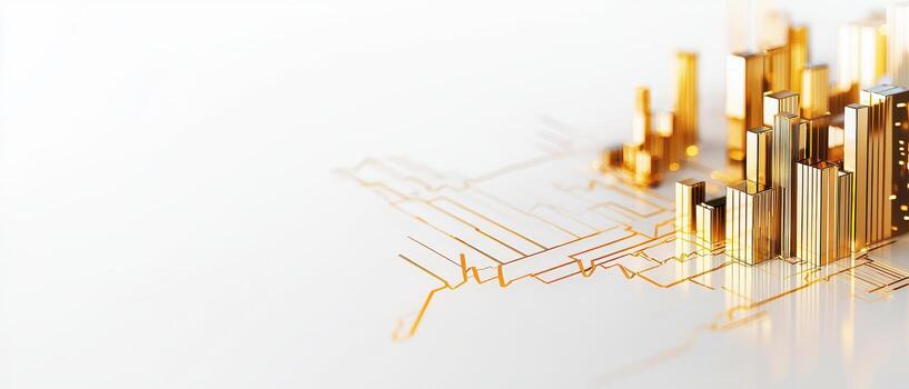 Modern golden city skyline with abstract lines photo