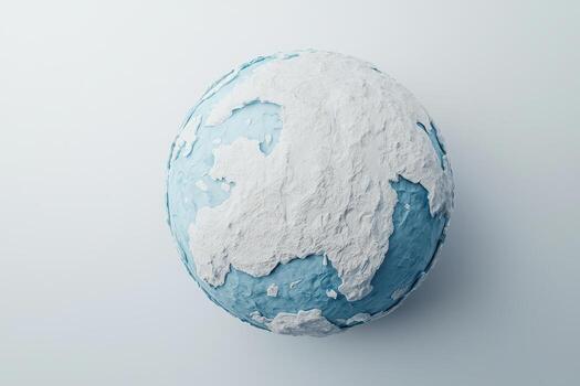 Arctic ice sheet model showing detailed textured white ice and blue ocean on spherical globe with clean background photo