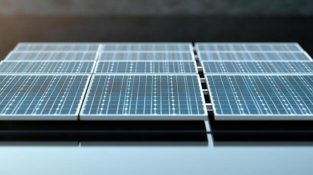Solar panel array reflecting light smooth surface with modern photo