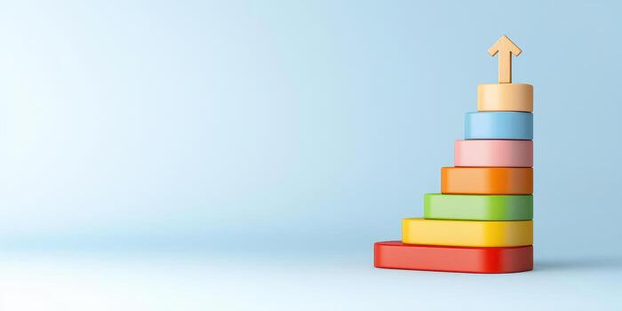 Colorful ascending blocks with arrow on top symbolize growth photo