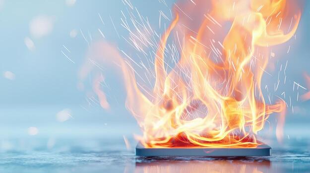 Flames and sparks dancing on surface, creating vibrant display photo
