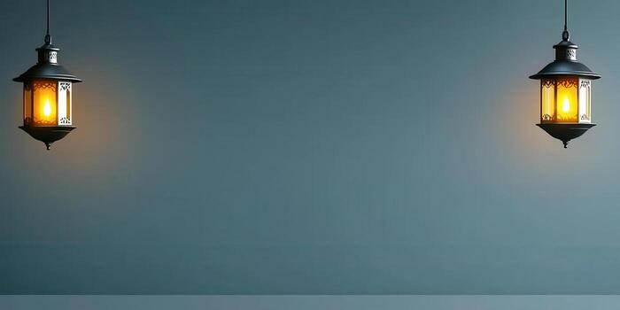 Glowing lanterns illuminate dark gradient background photo