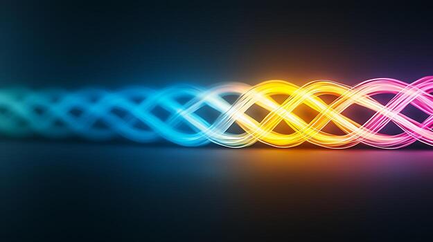 Vibrant abstract light waves intertwining in a dark background, creating a mesmerizing visual effect photo