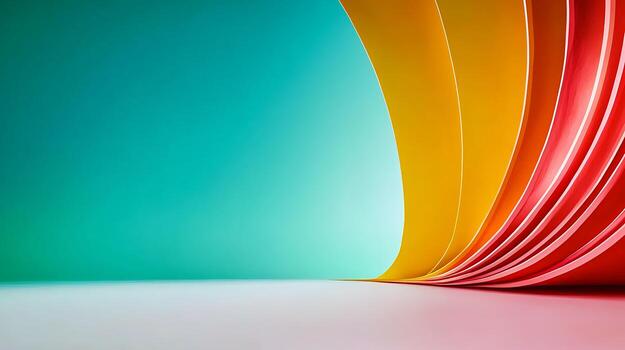 Vibrant Curved Paper Strips Create a Colorful Abstract Background with Smooth Gradient photo