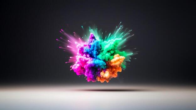 Vibrant explosion of colorful smoke and light against a dark background, creating a dynamic visual effect photo