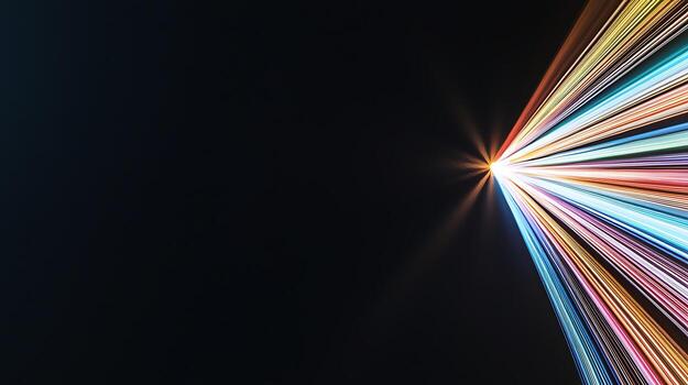 Vibrant rays of light emanating from a single point against a dark background, creating a dynamic visual effect photo