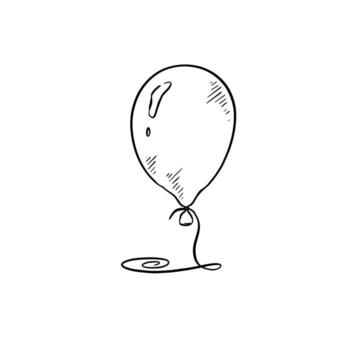 Single balloon with string hand drawn in black and white. vector