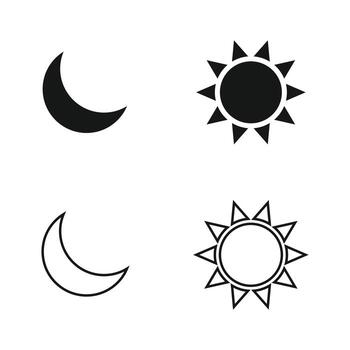 Sun and moon icons with solid and outline styles, representing day and night in a clean geometric design vector