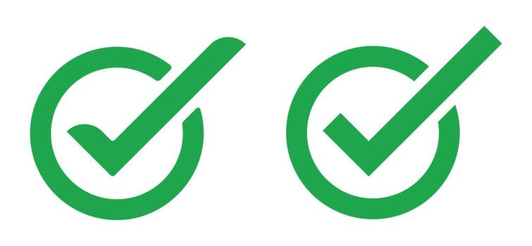 Green check marks inside circular outlines symbolizing approval, validation, confirmation, and task completion vector