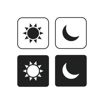 Dom y Luna icono conjunto en cuadrado botones con ligero y oscuro antecedentes variaciones representando día y noche modos vector