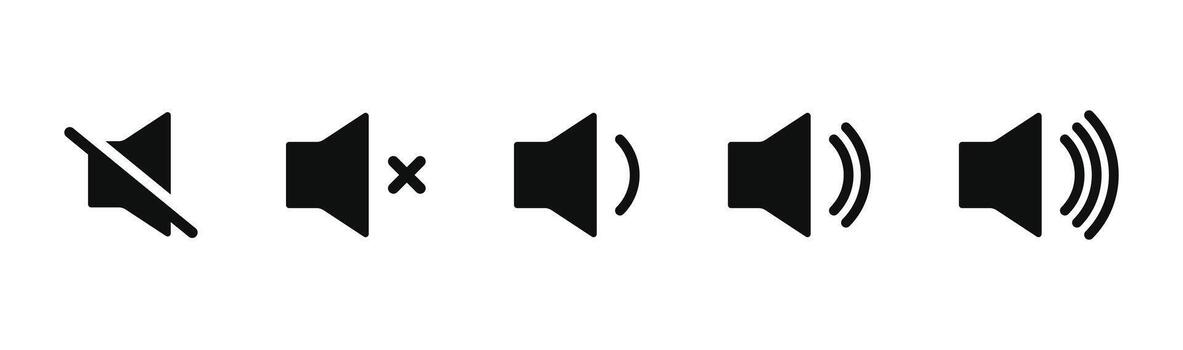 Audio volume icon set with speaker symbols showing mute to maximum sound levels on white background vector