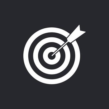 dardo golpear centrar de diana objetivo en oscuro antecedentes representando precisión, objetivo terminación, y negocio atención vector