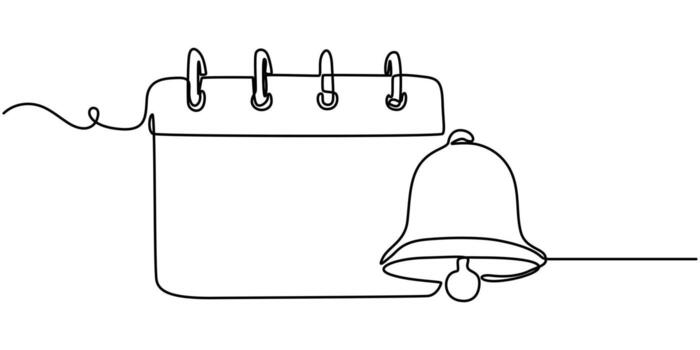 Calendar deadline notice or event reminder notification icon continuous one line draw vector
