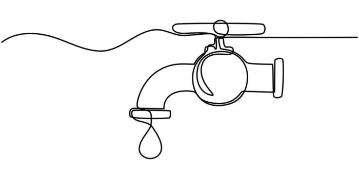 continuous one line drawing water faucet with a drop of water one line drawn vector
