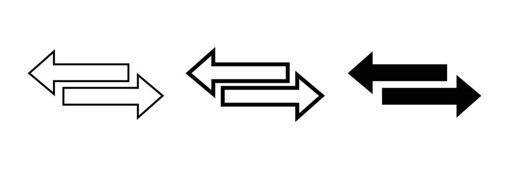 Three Simple Double Arrows Line Art, Filled, and Outline Styles for Data Transfer, Navigation, . vector