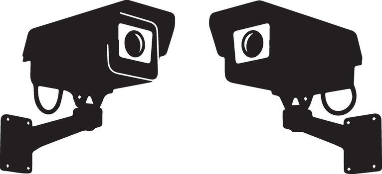 Art of two security cameras facing each other isolated on white background, representing surveillance, protection, and modern technology in crime prevention isolated on white background vector