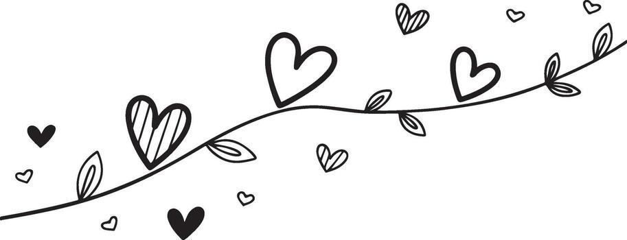 Art of hand drawn heart and leaf branch isolated on white background, a romantic and elegant design element for valentines day or wedding projects isolated on white background vector